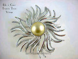 EMMONS Atlantis Swirl Brooch Pin, Silver tone with Imitation Pearl Center