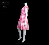 1960s Vintage Swril Wrap Dress Pink and White Check - Left Side View