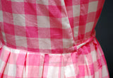 1960s Vintage Swril Wrap Dress Pink and White Check - Self Fabric Belt Tie 