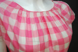 1960s Vintage Swril Wrap Dress Pink and White Check - Shirred Neckline 