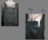 Antique 1920s Black Silk and Lace Beaded Flapper Dress - Front Neckline Detail - Dress and Underdress