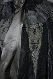 Beaded Victorian Medallion on Late Victorian Black Velvet Cape with Beading and Netting 1890s