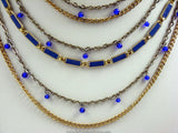 Cobalt Blue Gold Tone MultiStrand Chain Necklace Detail