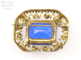 Czech Brooch with Sapphire Blue Stones BACK Detail 