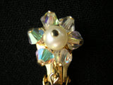 Detail AB Bead & Faux Pearl Dangle Clip On Earring Vintage