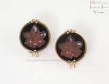Hillcraft Earrings Black with Intaglio Brown Maple Leaf Design