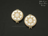 Hillcraft Earrings White Glass with Gold Snowflakes Vintage 1960s