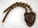 Lee Sands Wood Inlay Cat Face Beaded Necklace