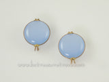 Light Blue Moonglow Vintage Button Earrings Castlecraft 