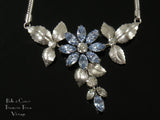 Light Sapphire Blue Flower with Silver Plated Metal Leaves Krementz Necklace 