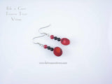 Red Coral & Black Glass Dangle Earrings