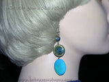 Handmade Dangle Earrings Turquoise Dyed Shell, Ceramic Beads, Glass Beads - As Worn