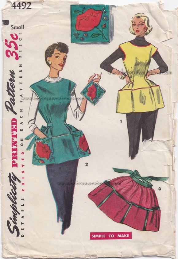 Cobblers Apron Half Apron and Pot Holder Vintage 1950s Simplicity #4492 Sewing Pattern Size S