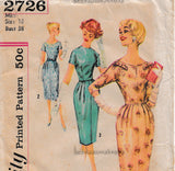 Simplicity 1958 Vintage Dress Sewing Pattern 2726 Bust 38