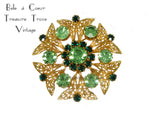 Celebrity NY Vintage Emerald Green and Goldtone Brooch