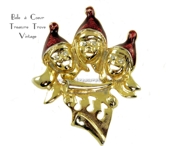 Vintage Christmas Carolers Brooch With Musical Notes