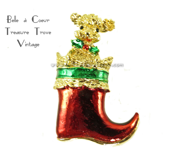 Vintage Gerrys Christmas Stocking Brooch with Poodle