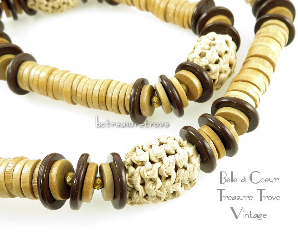 Vintage wood bead necklace sales