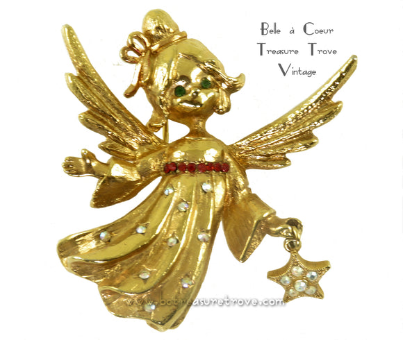Christmas Angel Brooch Vintage Pin Signed MYLU
