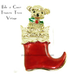 Christmas Stocking with Poodle Dog Vintage Brooch Signed Gerrys