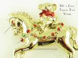 Rocking Horse Teddy Bear Vintage Christmas Brooch Signed Gerrys