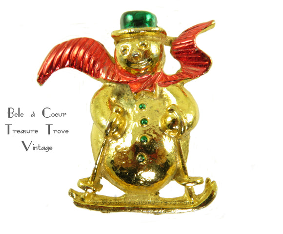 Vintage Christmas Brooch Snowman Pin