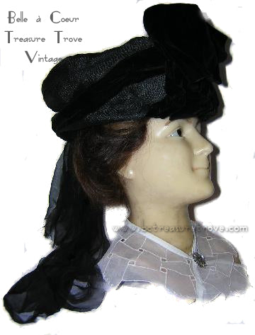 Titanic Era Hat Black Toque Edwardian