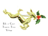 Flying Deer Reindeer with Holly Leaves Berries Christmas Brooch Pin