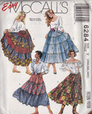 McCall's sewing pattern envelope for pattern number 6284, size Y (XSM, SML, MED), featuring illustrations of four women wearing different tiered skirt styles. The envelope has a barcode on the right side and the 'Easy McCalls' logo at the top.