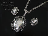 Whiting & Davis Cameo Hematite Pendant Necklace and Earrings Set Vintage