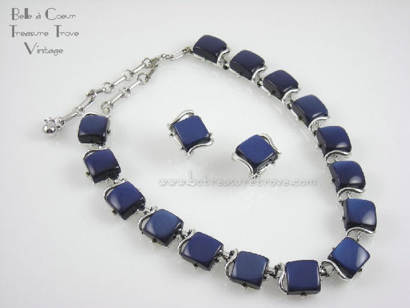 Coro Blue Lucite Squares Vintage Necklace & Earrings Demi 1950s