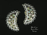 Vintage Emmons Silvertone & AB Earrings Shimmering Lace 