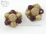 Lisner Vintage Earrings Red and Gold Beads 