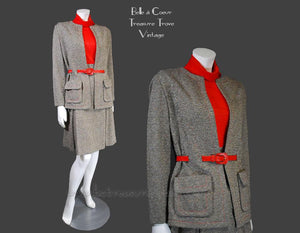 1970s Vintage 2 pc Ladies' Suit Tweed & Red Knit