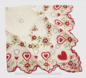 Corner Detail - Vintage Handkerchief Red Hearts & Roses 12169