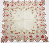 Vintage Large Unused Ladies Handkerchief 1950s Hearts and Roses Unused 12169