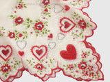 Close Detail - Hearts and Roses Vintage Hankie 12169