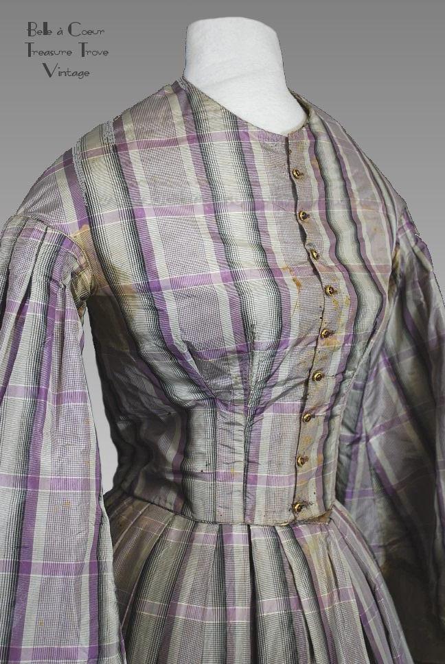 Original Civil War Era Dress 1860s Mauve Plaid Antique Original Civil War Era Dress 1860s Mauve Plaid Antique