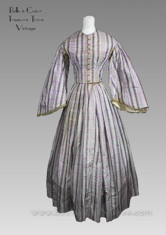 Original Civil War Era Dress 1860s Mauve Plaid Antique