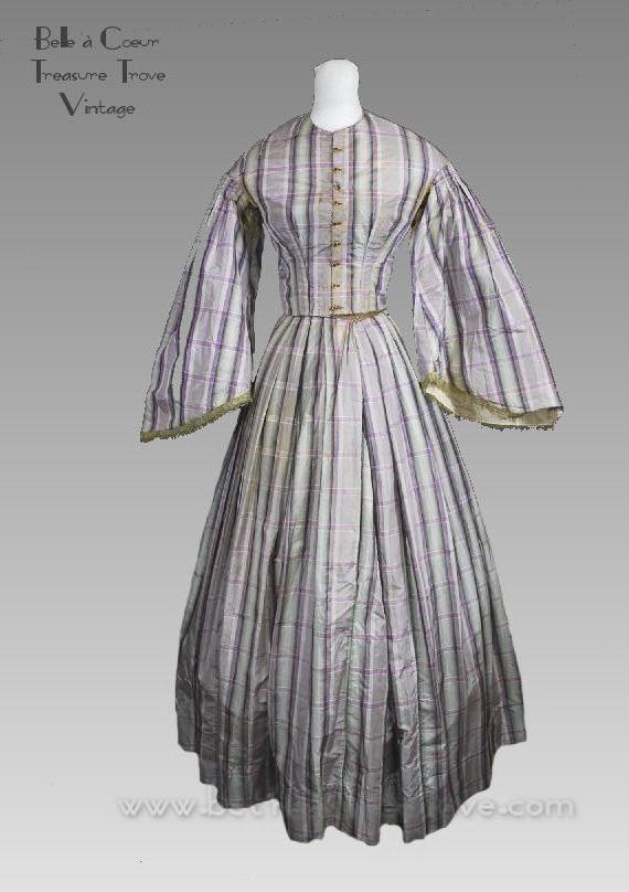 Original Civil War Era Dress 1860s Mauve Plaid Antique Original Civil War Era Dress 1860s Mauve Plaid Antique
