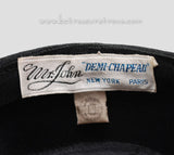 Vintage Hat Mr. John Demi Chapeau New York Paris Black with Veil 1950s