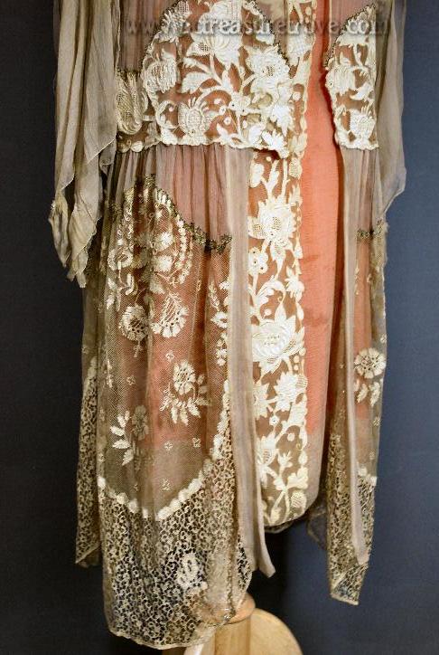 1920s 2-Piece Silk Art Deco Dinner Dress or Tea Gown with Lace Jacket   Belle  Coeur Treasure Trove