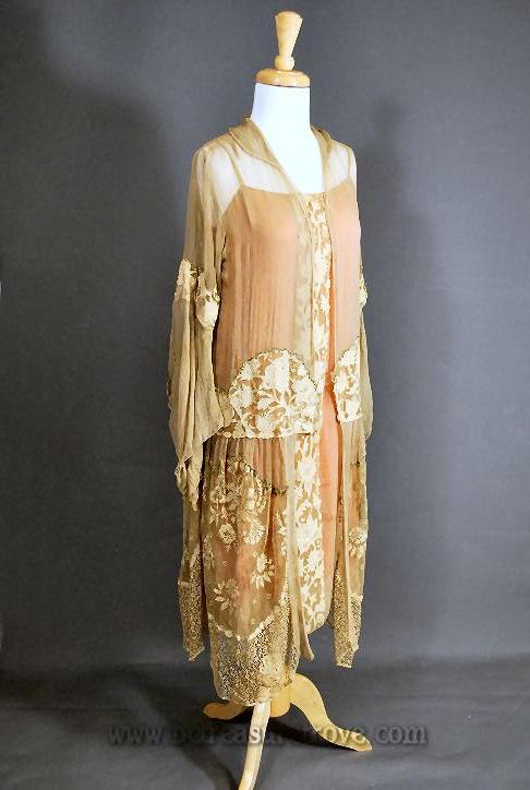 1920s 2-Piece Silk Art Deco Dinner Dress or Tea Gown with Lace Jacket – Belle à Coeur Treasure Trove 1920s 2-Piece Silk Art Deco Dinner Dress or Tea Gown with Lace Jacket – Belle à Coeur Treasure Trove
