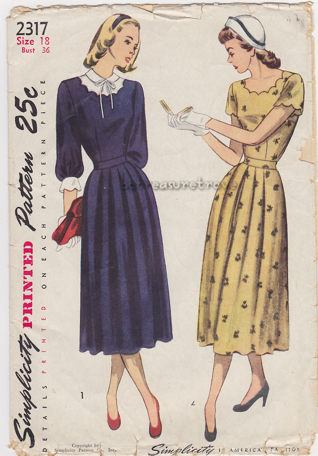 1940s Ladies Day Dress Scalloped Neck Sewing Pattern Vintage Simplicit –  Belle à Coeur Treasure Trove
