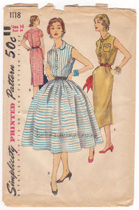 1955 Simplicity #1118 Shirtwaist Dress w Pencil or Full Skirt - Envelope Front 