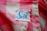 1960s Vintage Swril Wrap Dress Pink and White Check - Label 