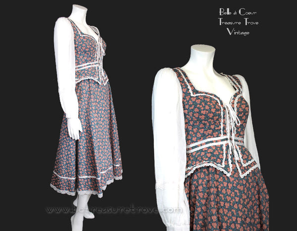 Gunne Sax by Jessica Prairie Dress Boho 1970s Vintage Small