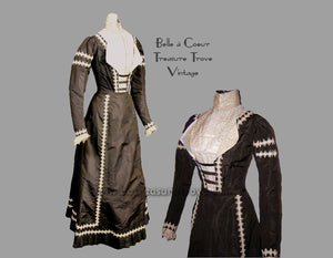 Late 1890s Brown and Ecru Silk Antique Dress