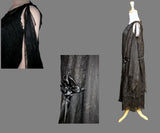 Antique 1920s Black Silk and Lace Beaded Flapper Dress - Side View with Scarf and Satin Bow