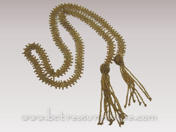Antique Gold Glass Flapper Beads Sautoir Necklace 